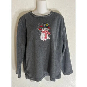 Vintage Stephanie Rogers Womens Fleece Christmas Sweatshirt Sz Large Gray Cat